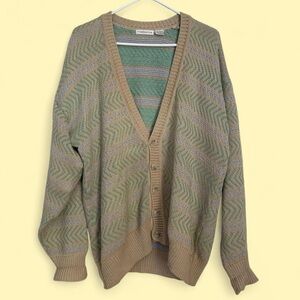 Vintage Claiborne Tan and Green Cardigan
